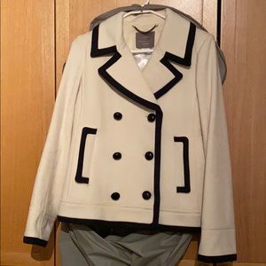 J Crew white pea coat with contrast stitching